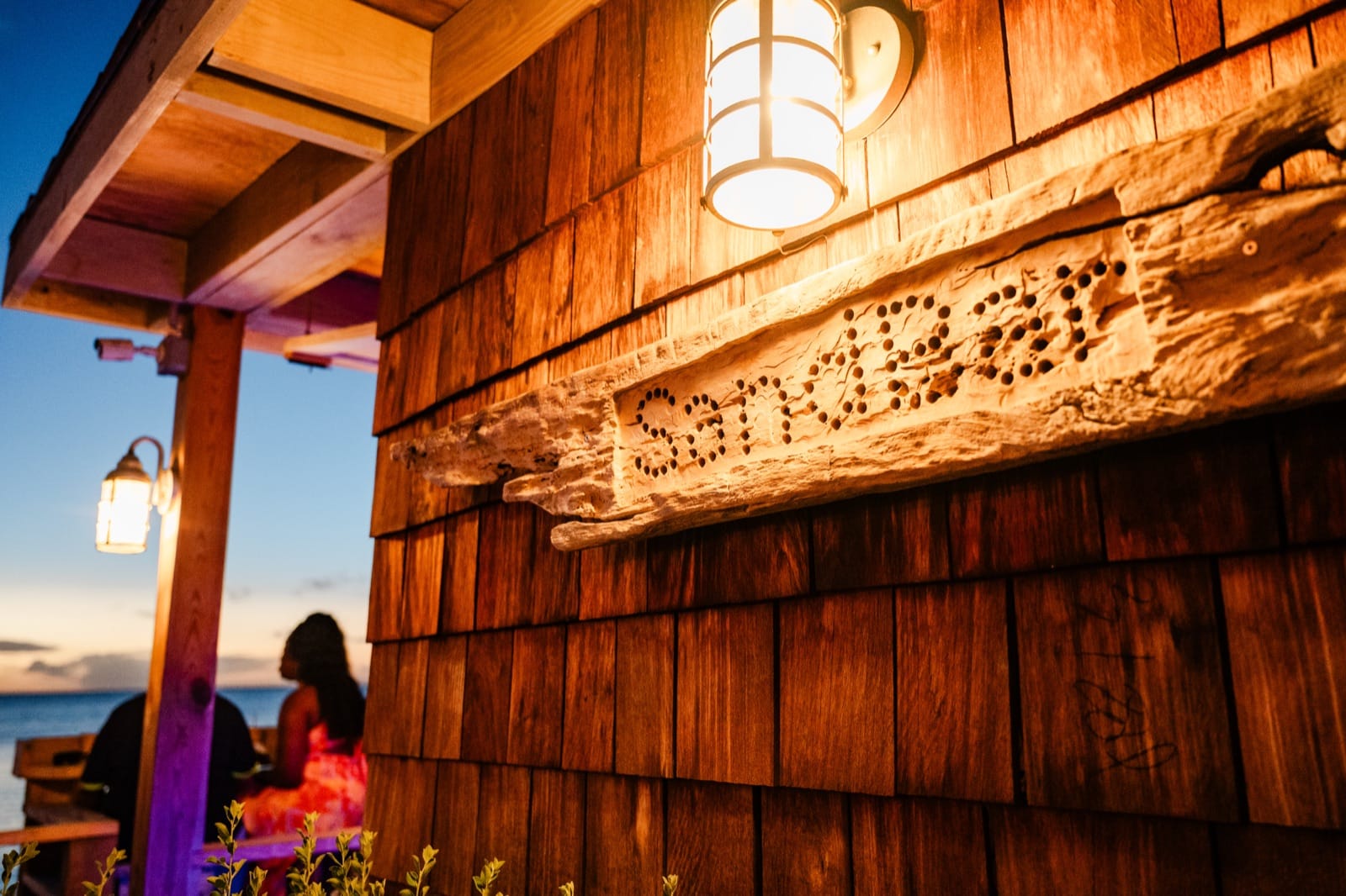 The SandBar bar counter at golden hour