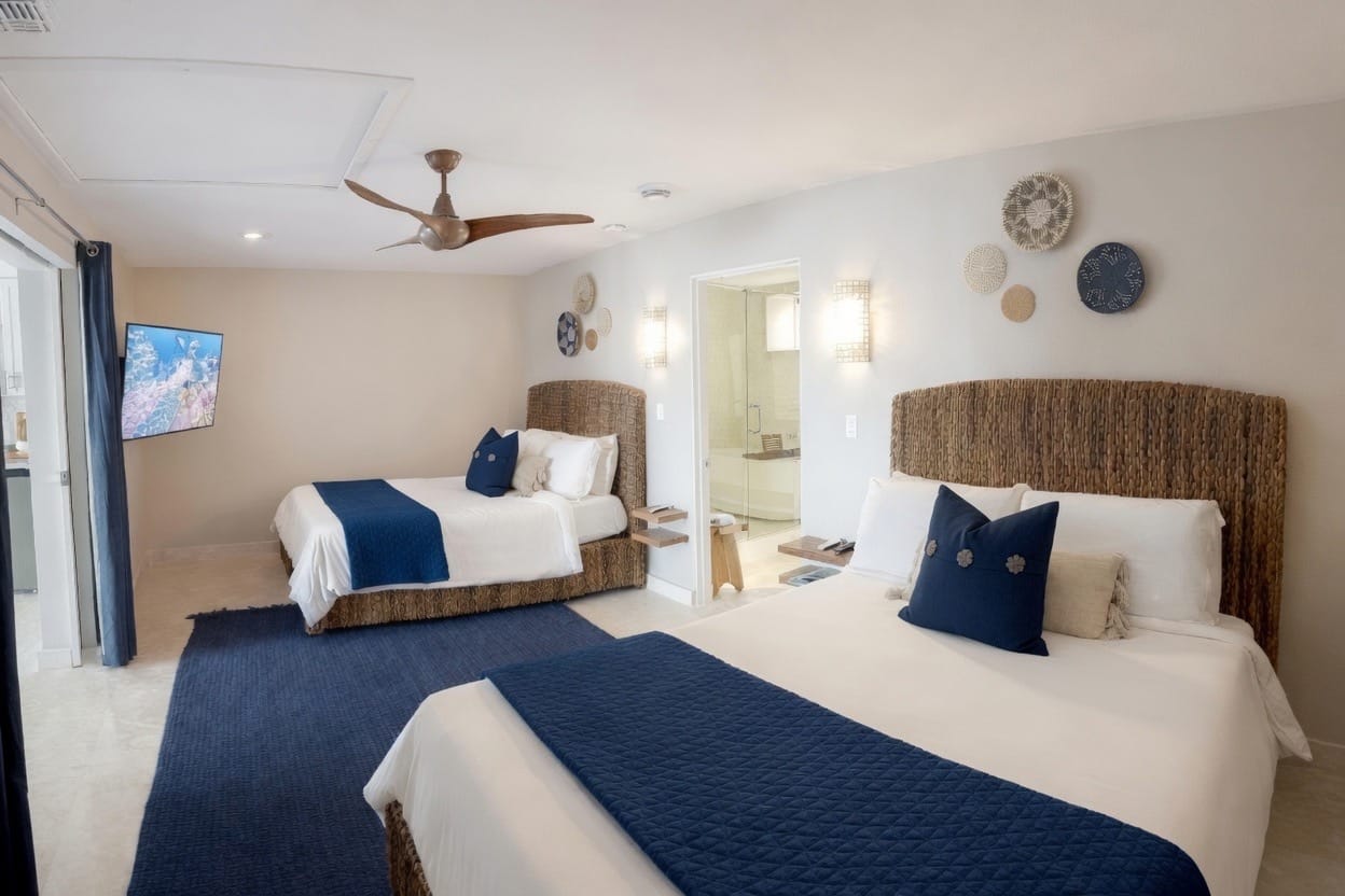 Two queen beds in the Liamuiga suite